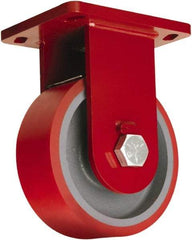 Hamilton - 10" Diam x 3" Wide x 12-1/2" OAH Top Plate Mount Rigid Caster - Polyurethane Mold onto Cast Iron Center, 3,600 Lb Capacity, Tapered Roller Bearing, 6-1/2 x 7-1/2" Plate - Americas Industrial Supply