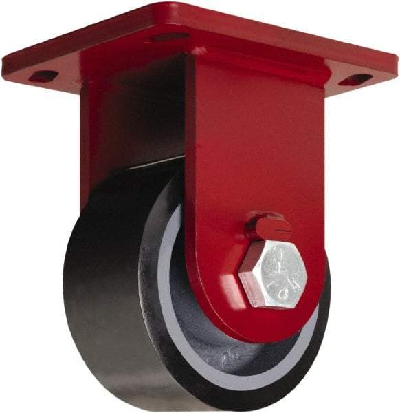 Hamilton - 10" Diam x 3" Wide x 12-1/2" OAH Top Plate Mount Rigid Caster - Polyurethane Mold onto Cast Iron Center, 3,900 Lb Capacity, Tapered Roller Bearing, 6-1/2 x 7-1/2" Plate - Americas Industrial Supply