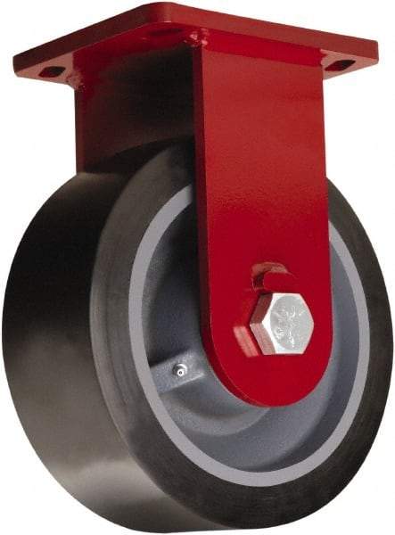 Hamilton - 12" Diam x 4" Wide x 15-1/2" OAH Top Plate Mount Rigid Caster - Polyurethane Mold on Forged Steel, 7,800 Lb Capacity, Tapered Roller Bearing, 6-1/2 x 7-1/2" Plate - Americas Industrial Supply