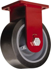Hamilton - 12" Diam x 4" Wide x 15-1/2" OAH Top Plate Mount Rigid Caster - Polyurethane Mold on Forged Steel, 7,800 Lb Capacity, Tapered Roller Bearing, 6-1/2 x 7-1/2" Plate - Americas Industrial Supply