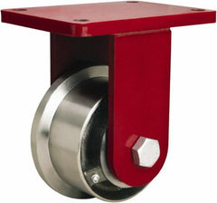 Hamilton - 5" Diam x 2-11/16" Wide x 8" OAH Top Plate Mount Rigid Caster - Iron, 4,300 Lb Capacity, Tapered Roller Bearing, 6-1/2 x 7-1/2" Plate - Americas Industrial Supply