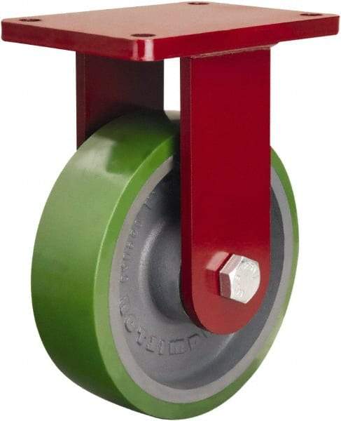 Hamilton - 8" Diam x 2-1/2" Wide x 10-1/2" OAH Top Plate Mount Rigid Caster - Polyurethane Mold onto Cast Iron Center, 2,000 Lb Capacity, Sealed Precision Ball Bearing, 5-1/2 x 7-1/2" Plate - Americas Industrial Supply