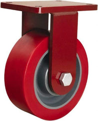 Hamilton - 8" Diam x 3" Wide x 10-1/2" OAH Top Plate Mount Rigid Caster - Polyurethane Mold on Forged Steel, 4,400 Lb Capacity, Sealed Precision Ball Bearing, 5-1/2 x 7-1/2" Plate - Americas Industrial Supply
