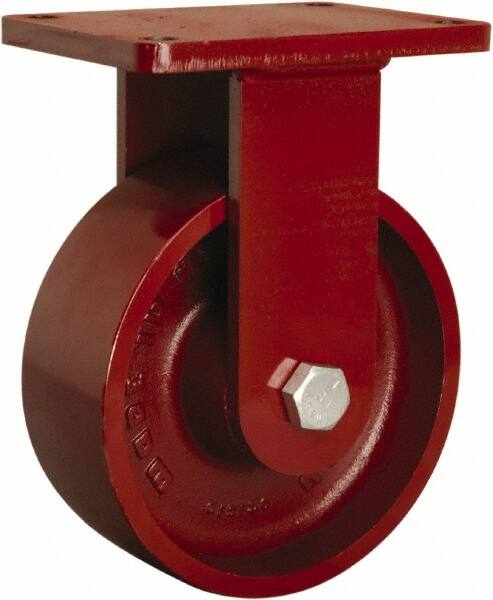Hamilton - 8" Diam x 3" Wide x 10-1/2" OAH Top Plate Mount Rigid Caster - Cast Iron, 2,600 Lb Capacity, Tapered Roller Bearing, 5-1/2 x 7-1/2" Plate - Americas Industrial Supply