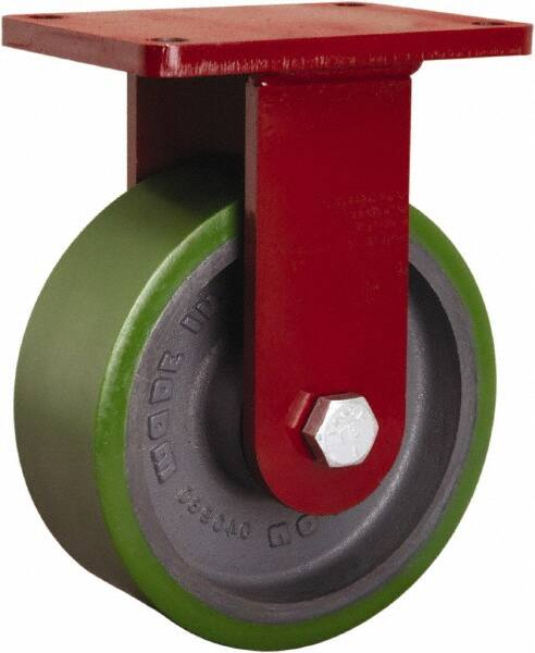 Hamilton - 8" Diam x 3" Wide x 10-1/2" OAH Top Plate Mount Rigid Caster - Polyurethane Mold onto Cast Iron Center, 2,500 Lb Capacity, Tapered Roller Bearing, 5-1/2 x 7-1/2" Plate - Americas Industrial Supply
