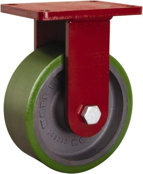 Hamilton - 8" Diam x 3" Wide x 10-1/2" OAH Top Plate Mount Rigid Caster - Polyurethane Mold onto Cast Iron Center, 2,500 Lb Capacity, Sealed Precision Ball Bearing, 5-1/2 x 7-1/2" Plate - Americas Industrial Supply