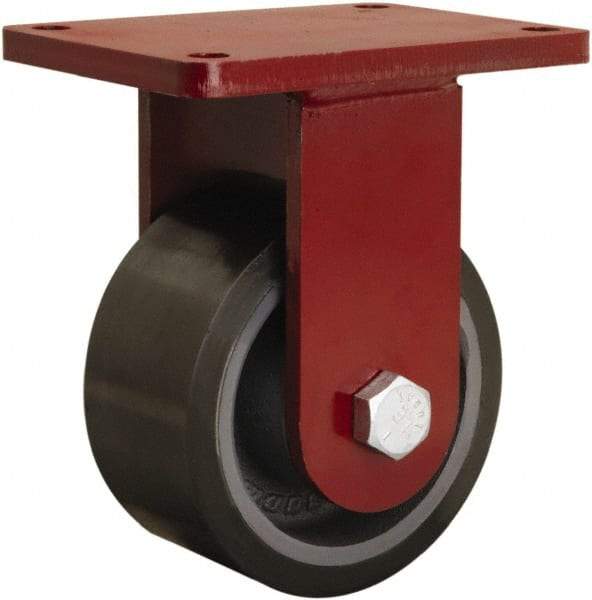 Hamilton - 6" Diam x 3" Wide x 8-1/2" OAH Top Plate Mount Rigid Caster - Polyurethane Mold onto Cast Iron Center, 2,860 Lb Capacity, Sealed Precision Ball Bearing, 5-1/2 x 7-1/2" Plate - Americas Industrial Supply