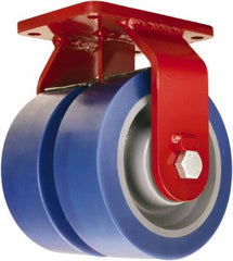 Hamilton - 8" Diam x 3" Wide x 10-1/2" OAH Top Plate Mount Dual Rigid Caster - Polyurethane Mold on Forged Steel, 7,000 Lb Capacity, Tapered Roller Bearing, 5-1/2 x 7-1/2" Plate - Americas Industrial Supply