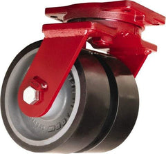 Hamilton - 6" Diam x 3" Wide x 8-1/2" OAH Top Plate Mount Dual Swivel Caster - Polyurethane Mold onto Cast Iron Center, 5,720 Lb Capacity, Sealed Precision Ball Bearing, 6-1/8 x 7-1/2" Plate - Americas Industrial Supply