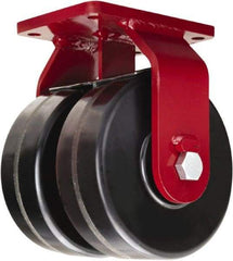 Hamilton - 6" Diam x 3" Wide x 8-1/2" OAH Top Plate Mount Dual Rigid Caster - Phenolic, 4,000 Lb Capacity, Straight Roller Bearing, 5-1/2 x 7-1/2" Plate - Americas Industrial Supply