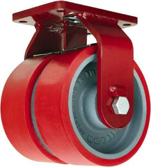 Hamilton - 6" Diam x 3" Wide x 8-1/2" OAH Top Plate Mount Dual Rigid Caster - Polyurethane Mold onto Cast Iron Center, 5,200 Lb Capacity, Tapered Roller Bearing, 5-1/2 x 7-1/2" Plate - Americas Industrial Supply