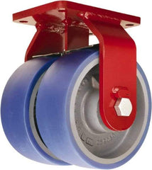 Hamilton - 6" Diam x 3" Wide x 8-1/2" OAH Top Plate Mount Dual Rigid Caster - Polyurethane Mold onto Cast Iron Center, 3,600 Lb Capacity, Tapered Roller Bearing, 5-1/2 x 7-1/2" Plate - Americas Industrial Supply