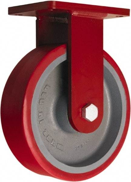 Hamilton - 10" Diam x 3" Wide x 12-1/2" OAH Top Plate Mount Rigid Caster - Polyurethane Mold onto Cast Iron Center, 3,600 Lb Capacity, Sealed Precision Ball Bearing, 5-1/2 x 7-1/2" Plate - Americas Industrial Supply