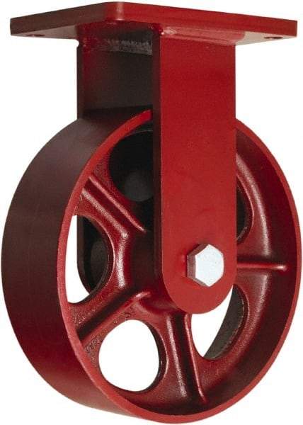 Hamilton - 10" Diam x 3" Wide x 12-1/2" OAH Top Plate Mount Rigid Caster - Cast Iron, 2,600 Lb Capacity, Tapered Roller Bearing, 5-1/2 x 7-1/2" Plate - Americas Industrial Supply