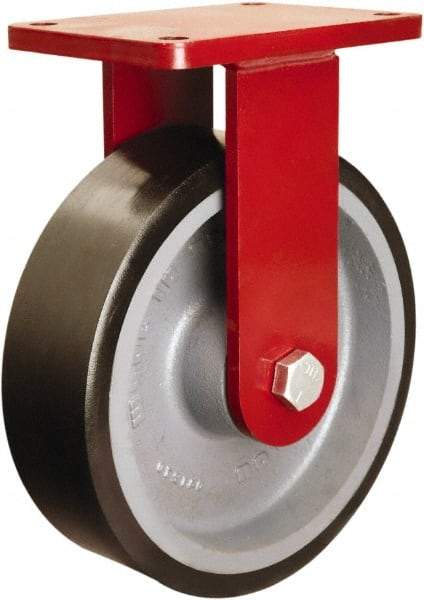 Hamilton - 10" Diam x 3" Wide x 11-1/2" OAH Top Plate Mount Rigid Caster - Polyurethane Mold onto Cast Iron Center, 3,200 Lb Capacity, Sealed Precision Ball Bearing, 5 x 7" Plate - Americas Industrial Supply
