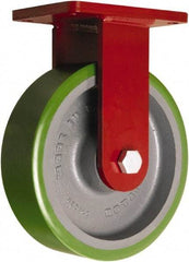 Hamilton - 10" Diam x 3" Wide x 12-1/2" OAH Top Plate Mount Rigid Caster - Polyurethane Mold onto Cast Iron Center, 3,000 Lb Capacity, Tapered Roller Bearing, 5-1/2 x 7-1/2" Plate - Americas Industrial Supply