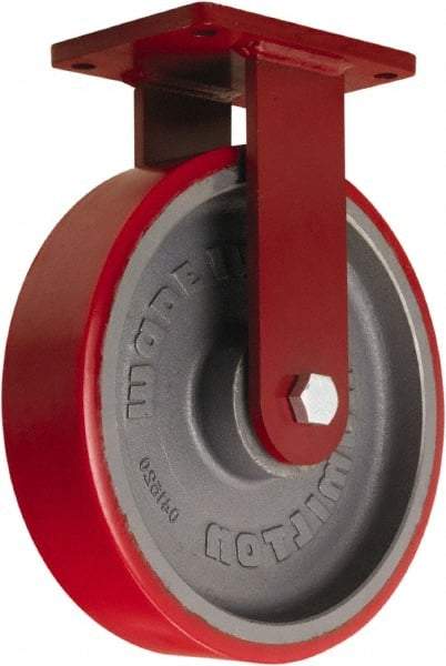 Hamilton - 12" Diam x 3" Wide x 14-1/2" OAH Top Plate Mount Rigid Caster - Polyurethane Mold onto Cast Iron Center, 4,200 Lb Capacity, Sealed Precision Ball Bearing, 5-1/2 x 7-1/2" Plate - Americas Industrial Supply