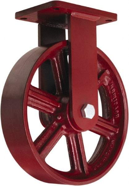 Hamilton - 12" Diam x 3" Wide x 14-1/2" OAH Top Plate Mount Rigid Caster - Cast Iron, 2,500 Lb Capacity, Straight Roller Bearing, 5-1/2 x 7-1/2" Plate - Americas Industrial Supply