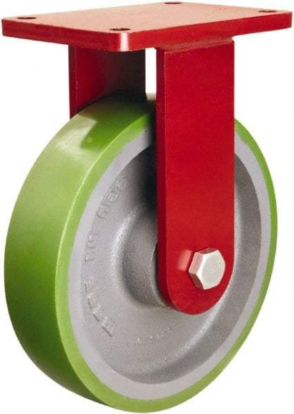 Hamilton - 10" Diam x 2-1/2" Wide x 12-1/2" OAH Top Plate Mount Rigid Caster - Polyurethane Mold onto Cast Iron Center, 2,500 Lb Capacity, Tapered Roller Bearing, 5-1/2 x 7-1/2" Plate - Americas Industrial Supply