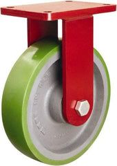 Hamilton - 10" Diam x 2-1/2" Wide x 12-1/2" OAH Top Plate Mount Rigid Caster - Polyurethane Mold onto Cast Iron Center, 2,500 Lb Capacity, Sealed Precision Ball Bearing, 5-1/2 x 7-1/2" Plate - Americas Industrial Supply