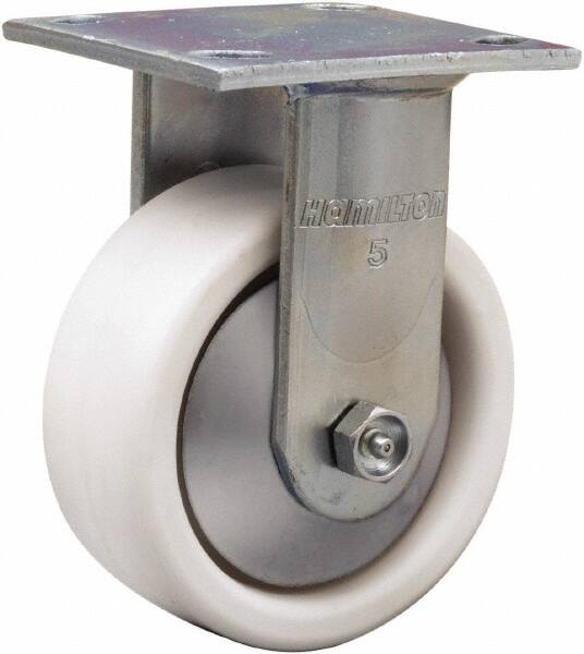 Hamilton - 5" Diam x 2" Wide x 6-1/2" OAH Top Plate Mount Rigid Caster - Polyolefin, 650 Lb Capacity, Delrin Bearing, 4 x 4-1/2" Plate - Americas Industrial Supply