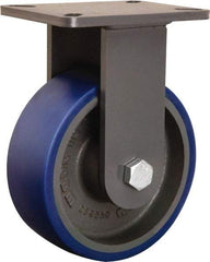 Hamilton - 8" Diam x 3" Wide x 10-1/2" OAH Top Plate Mount Rigid Caster - Polyurethane Mold onto Cast Iron Center, 2,000 Lb Capacity, Sealed Precision Ball Bearing, 5-1/4 x 7-1/4" Plate - Americas Industrial Supply