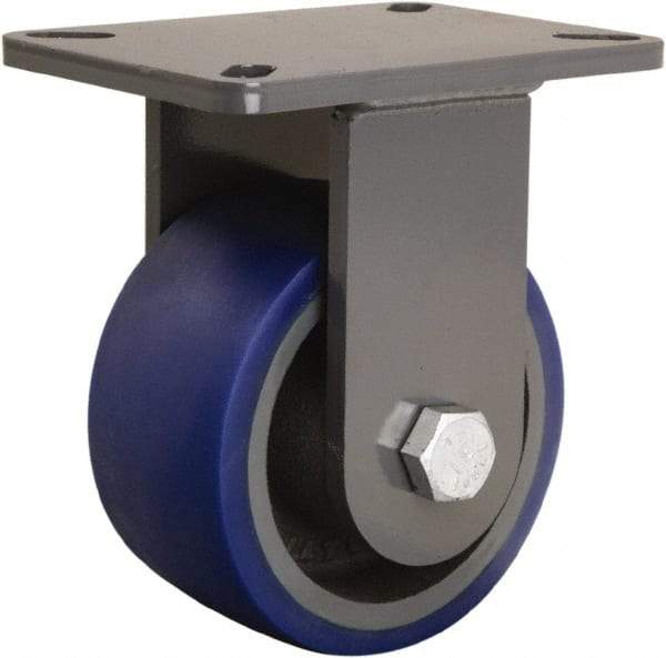 Hamilton - 6" Diam x 3" Wide x 8" OAH Top Plate Mount Rigid Caster - Polyurethane Mold onto Cast Iron Center, 1,800 Lb Capacity, Precision Tapered Roller Bearing, 5-1/4 x 7-1/4" Plate - Americas Industrial Supply