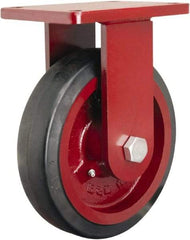 Hamilton - 8" Diam x 2-1/2" Wide x 10-1/2" OAH Top Plate Mount Rigid Caster - Rubber Mold on Cast Iron, 670 Lb Capacity, Precision Tapered Roller Bearing, 5-1/2 x 7-1/2" Plate - Americas Industrial Supply
