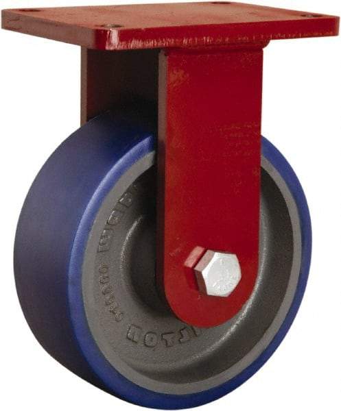 Hamilton - 8" Diam x 3" Wide x 10-1/2" OAH Top Plate Mount Rigid Caster - Polyurethane Mold onto Cast Iron Center, 2,000 Lb Capacity, Sealed Precision Ball Bearing, 5-1/2 x 7-1/2" Plate - Americas Industrial Supply