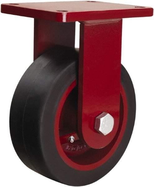 Hamilton - 8" Diam x 3" Wide x 10-1/2" OAH Top Plate Mount Rigid Caster - Rubber Mold on Cast Iron, 840 Lb Capacity, Straight Roller Bearing, 5-1/2 x 7-1/2" Plate - Americas Industrial Supply