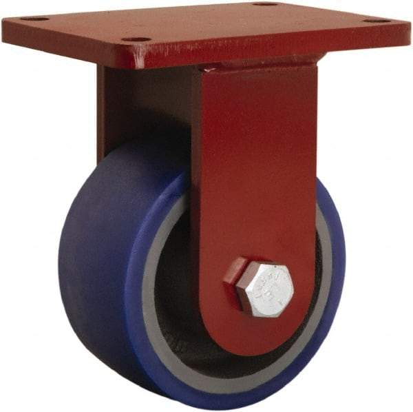 Hamilton - 6" Diam x 3" Wide x 8-1/2" OAH Top Plate Mount Rigid Caster - Polyurethane Mold onto Cast Iron Center, 1,800 Lb Capacity, Precision Tapered Roller Bearing, 5-1/2 x 7-1/2" Plate - Americas Industrial Supply