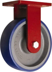Hamilton - 10" Diam x 3" Wide x 12-1/2" OAH Top Plate Mount Rigid Caster - Polyurethane Mold onto Cast Iron Center, 2,400 Lb Capacity, Precision Tapered Roller Bearing, 5-1/2 x 7-1/2" Plate - Americas Industrial Supply