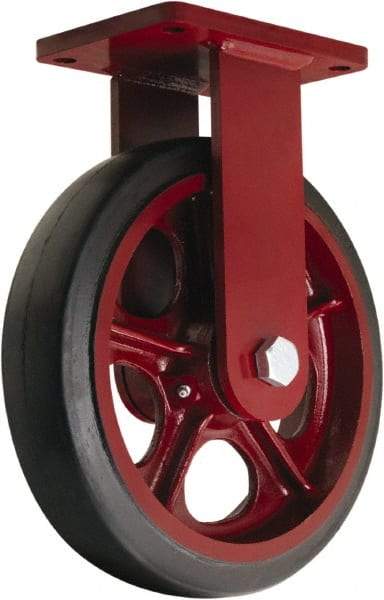 Hamilton - 10" Diam x 3" Wide x 12-1/2" OAH Top Plate Mount Rigid Caster - Rubber Mold on Cast Iron, 1,000 Lb Capacity, Precision Tapered Roller Bearing, 5-1/2 x 7-1/2" Plate - Americas Industrial Supply