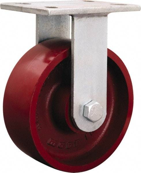 Hamilton - 9-1/4" Diam x 1-1/2" Wide x 11-1/8" OAH Top Plate Mount Rigid Caster - Iron, 2,500 Lb Capacity, Tapered Roller Bearing, 5-1/4 x 7-1/4" Plate - Americas Industrial Supply