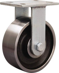 Hamilton - 9-1/4" Diam x 1-1/2" Wide x 11-1/8" OAH Top Plate Mount Rigid Caster - Iron, 2,500 Lb Capacity, Straight Roller Bearing, 5-1/4 x 7-1/4" Plate - Americas Industrial Supply