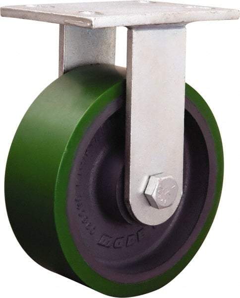 Hamilton - 7-7/8" Diam x 1-3/4" Wide x 8-15/16" OAH Top Plate Mount Rigid Caster - Cast Iron, 3,000 Lb Capacity, Straight Roller Bearing, 5-1/4 x 7-1/4" Plate - Americas Industrial Supply