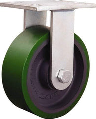 Hamilton - 7-7/8" Diam x 1-3/4" Wide x 8-15/16" OAH Top Plate Mount Rigid Caster - Cast Iron, 3,000 Lb Capacity, Straight Roller Bearing, 5-1/4 x 7-1/4" Plate - Americas Industrial Supply