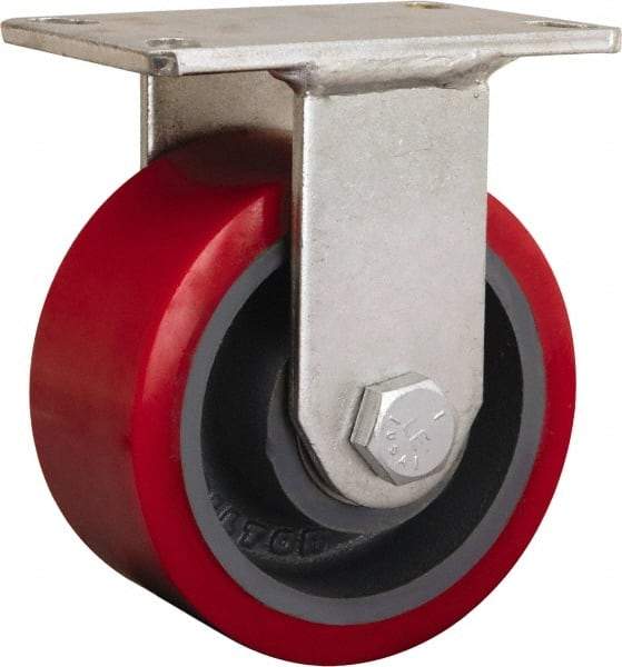 Hamilton - 7-7/8" Diam x 1-3/4" Wide x 8-15/16" OAH Top Plate Mount Rigid Caster - Iron, 2,500 Lb Capacity, Straight Roller Bearing, 5-1/4 x 7-1/4" Plate - Americas Industrial Supply