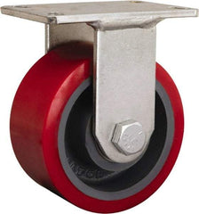 Hamilton - 7-7/8" Diam x 1-3/4" Wide x 8-15/16" OAH Top Plate Mount Rigid Caster - Iron, 2,500 Lb Capacity, Straight Roller Bearing, 5-1/4 x 7-1/4" Plate - Americas Industrial Supply