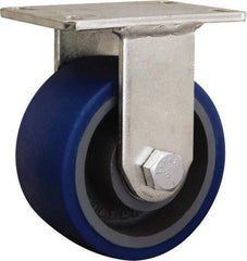 Hamilton - 7-7/8" Diam x 2-1/4" Wide x 10-3/16" OAH Top Plate Mount Rigid Caster - Cast Iron, 3,500 Lb Capacity, Tapered Roller Bearing, 5-1/4 x 7-1/4" Plate - Americas Industrial Supply