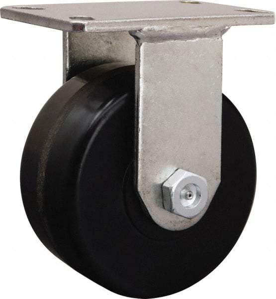Hamilton - 6-1/8" Diam x 1-11/16" Wide x 8-1/16" OAH Top Plate Mount Rigid Caster - Iron, 2,000 Lb Capacity, Tapered Roller Bearing, 5-1/4 x 7-1/4" Plate - Americas Industrial Supply