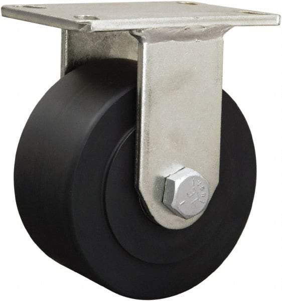 Hamilton - 6-1/8" Diam x 1-11/16" Wide x 8-1/16" OAH Top Plate Mount Rigid Caster - Iron, 2,000 Lb Capacity, Straight Roller Bearing, 5-1/4 x 7-1/4" Plate - Americas Industrial Supply