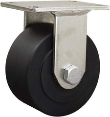 Hamilton - 6-1/8" Diam x 1-11/16" Wide x 8-1/16" OAH Top Plate Mount Rigid Caster - Iron, 2,000 Lb Capacity, Straight Roller Bearing, 5-1/4 x 7-1/4" Plate - Americas Industrial Supply