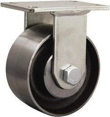 Hamilton - 6-1/8" Diam x 1-5/8" Wide x 8-1/16" OAH Top Plate Mount Rigid Caster - Cast Iron, 2,500 Lb Capacity, Tapered Roller Bearing, 5-1/4 x 7-1/4" Plate - Americas Industrial Supply