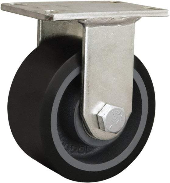 Hamilton - 4-1/2" Diam x 1-5/8" Wide x 7-1/4" OAH Top Plate Mount Rigid Caster - Cast Iron, 3,000 Lb Capacity, Tapered Roller Bearing, 5-1/4 x 7-1/4" Plate - Americas Industrial Supply