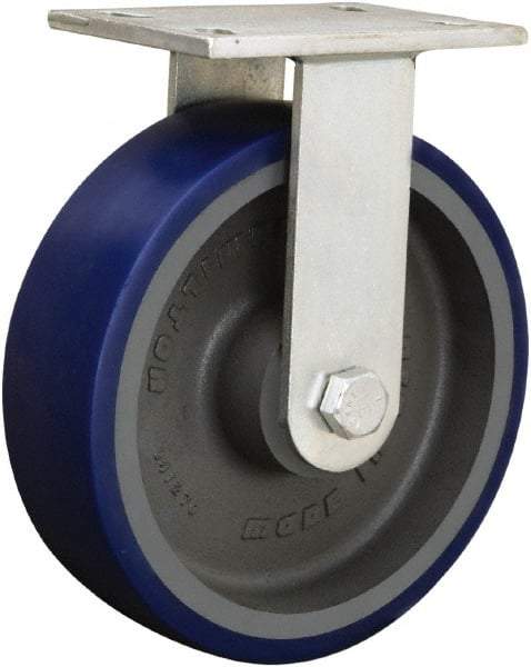 Hamilton - 8" Diam x 2-1/2" Wide x 10-1/2" OAH Top Plate Mount Rigid Caster - Cast Iron, 2,500 Lb Capacity, Straight Roller Bearing, 5-1/4 x 7-1/4" Plate - Americas Industrial Supply
