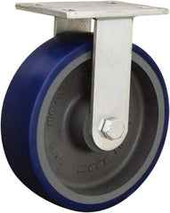 Hamilton - 8" Diam x 2-1/2" Wide x 10-1/2" OAH Top Plate Mount Rigid Caster - Cast Iron, 2,500 Lb Capacity, Straight Roller Bearing, 5-1/4 x 7-1/4" Plate - Americas Industrial Supply