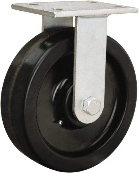 Hamilton - 8" Diam x 2-1/2" Wide x 10-1/2" OAH Top Plate Mount Rigid Caster - Polyurethane Mold onto Cast Iron Center, 2,000 Lb Capacity, Tapered Roller Bearing, 5-1/4 x 7-1/4" Plate - Americas Industrial Supply