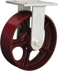 Hamilton - 8" Diam x 3" Wide x 10-1/2" OAH Top Plate Mount Rigid Caster - Polyurethane Mold onto Cast Iron Center, 3,000 Lb Capacity, Tapered Roller Bearing, 5-1/4 x 7-1/4" Plate - Americas Industrial Supply
