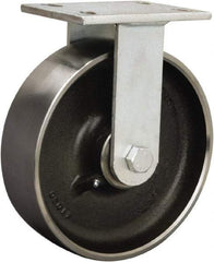 Hamilton - 8" Diam x 3" Wide x 10-1/2" OAH Top Plate Mount Rigid Caster - Polyurethane Mold onto Cast Iron Center, 3,500 Lb Capacity, Straight Roller Bearing, 5-1/4 x 7-1/4" Plate - Americas Industrial Supply
